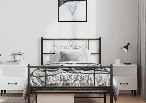 Cadru pat metalic cu tăblii de cap/picioare, negru, 100x200 cm - 4/5