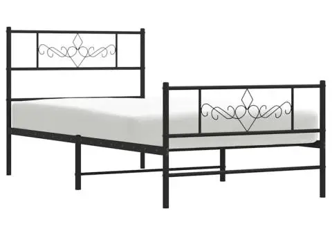 Cadru pat metalic cu tăblii de cap/picioare, negru, 100x200 cm - 5/5