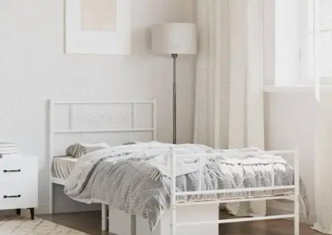 Cadru de pat metalic cu tăblie de cap/picioare, alb, 107x203 cm - 1/5