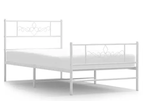 Cadru de pat metalic cu tăblie de cap/picioare, alb, 107x203 cm - 2/5