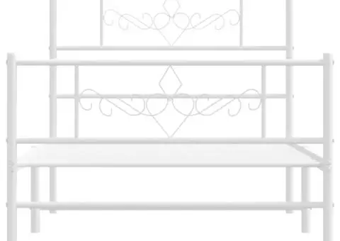 Cadru de pat metalic cu tăblie de cap/picioare, alb, 107x203 cm - 5/5