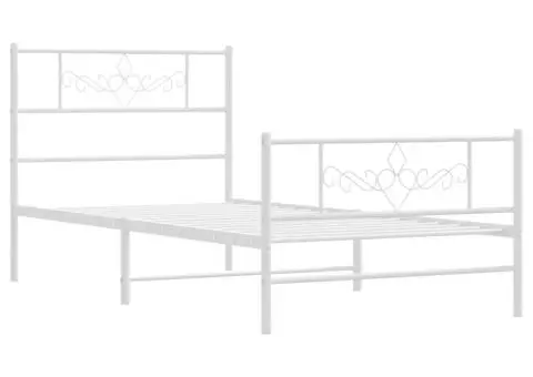 Cadru de pat metalic cu tăblie de cap/picioare, alb, 90x190 cm - 3/5