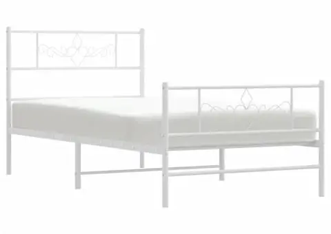 Cadru de pat metalic cu tăblie de cap/picioare, alb, 90x190 cm - 4/5