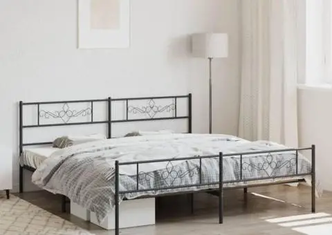 Cadru pat fără saltea, tăblie de picioare negru 180x200cm metal - 1/5