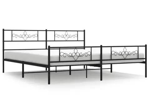 Cadru pat fără saltea, tăblie de picioare negru 180x200cm metal - 2/5