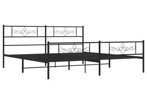Cadru pat fără saltea, tăblie de picioare negru 180x200cm metal - 3/5