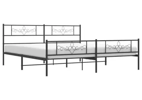 Cadru pat fără saltea, tăblie de picioare negru 180x200cm metal - 4/5