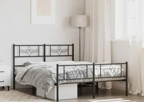 Cadru pat metalic cu tăblie de cap/picioare, negru, 120x190 cm - 1/5