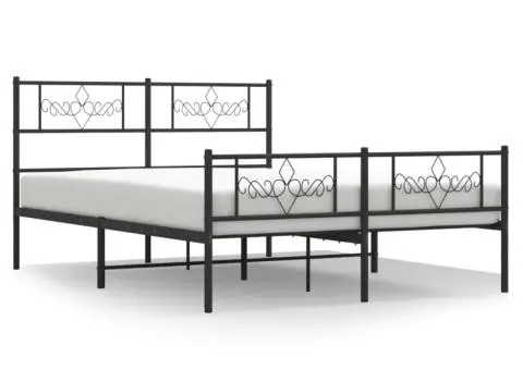 Cadru pat metalic cu tăblie de cap/picioare, negru, 120x190 cm - 2/5