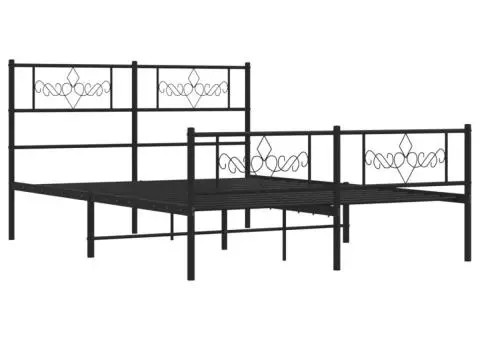 Cadru pat metalic cu tăblie de cap/picioare, negru, 120x190 cm - 3/5