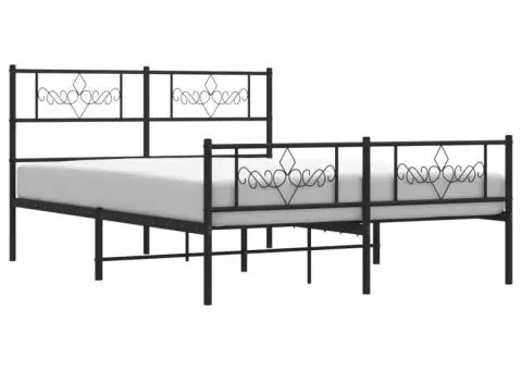 Cadru pat metalic cu tăblie de cap/picioare, negru, 120x190 cm - 4/5