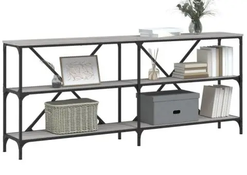 Masă consolă gri sonoma 180x30x75 cm Lemn prelucrat și fier - 3/5