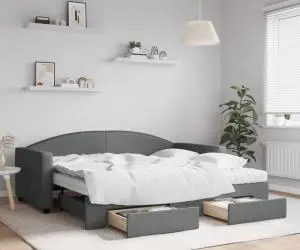 vidaXL Pat de zi cu extensie și sertare, gri închis, 90x190cm, textil