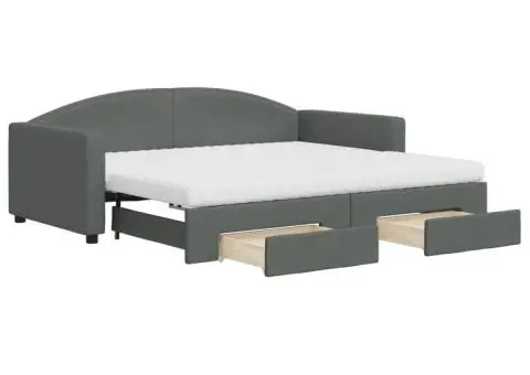 Pat de zi cu extensie și sertare, gri închis, 90x190cm, textil - 2/5