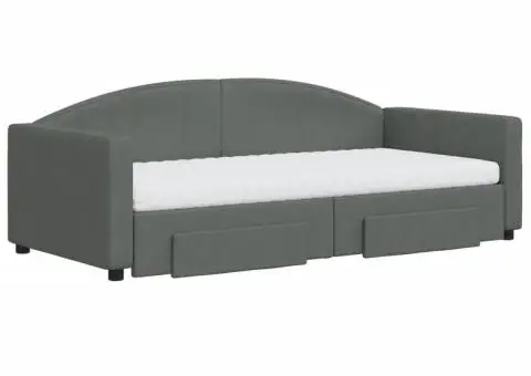 Pat de zi cu extensie și sertare, gri închis, 90x190cm, textil - 3/5