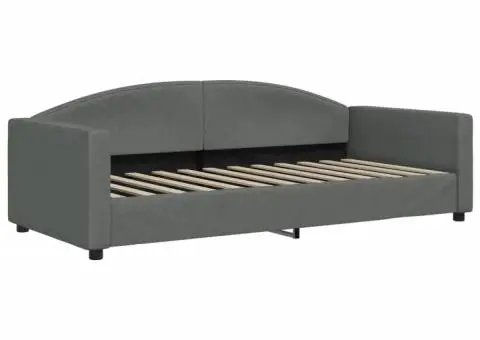 Pat de zi cu extensie și sertare, gri închis, 90x190cm, textil - 4/5