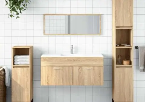 Dulap de baie cu oglindă, stejar sonoma, lemn prelucrat - 1/5