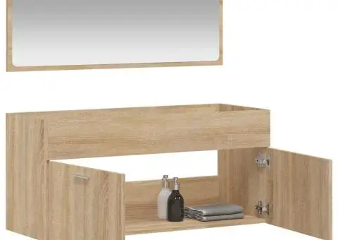 Dulap de baie cu oglindă, stejar sonoma, lemn prelucrat - 3/5