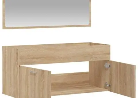 Dulap de baie cu oglindă, stejar sonoma, lemn prelucrat - 4/5