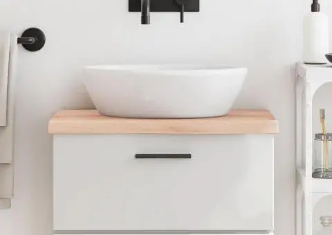 Blat de baie, 60x30x(2-4) cm, lemn masiv netratat - 1/5