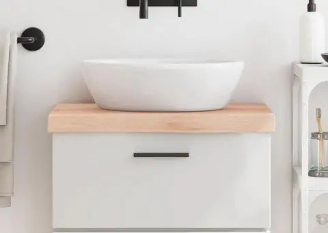 Blat de baie, 60x40x(2-6) cm, lemn masiv netratat - 1/5