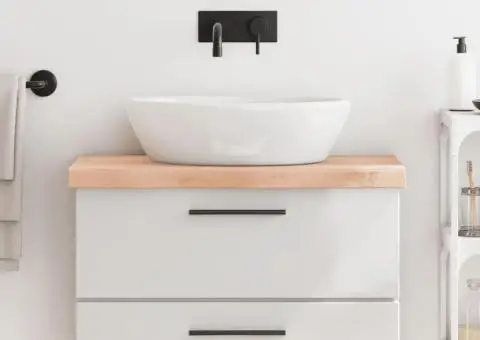 Blat de baie, 80x30x(2-6) cm, lemn masiv netratat - 1/5