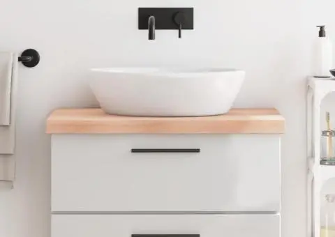 Blat de baie, 80x50x(2-6) cm, lemn masiv netratat - 1/5