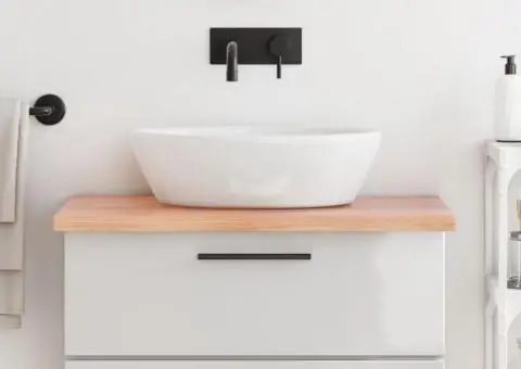 Blat de baie, maro deschis, 80x50x(2-4) cm, lemn masiv tratat - 1/5