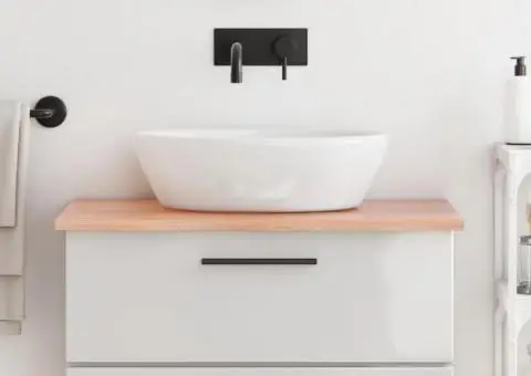 Blat de baie, maro deschis, 80x60x2 cm, lemn masiv tratat - 1/5