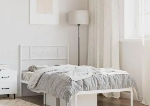 Cadru de pat metalic cu tăblie, alb, 80x200 cm - 1/5