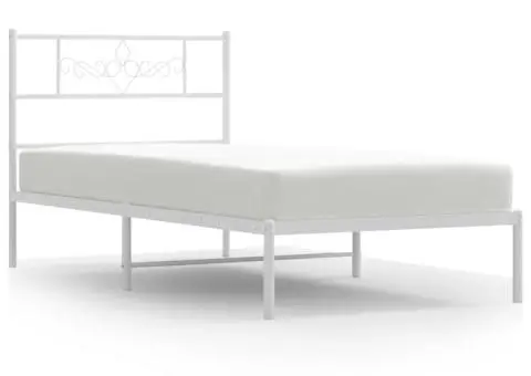 Cadru de pat metalic cu tăblie, alb, 80x200 cm - 2/5