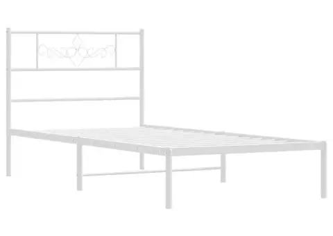 Cadru de pat metalic cu tăblie, alb, 80x200 cm - 3/5