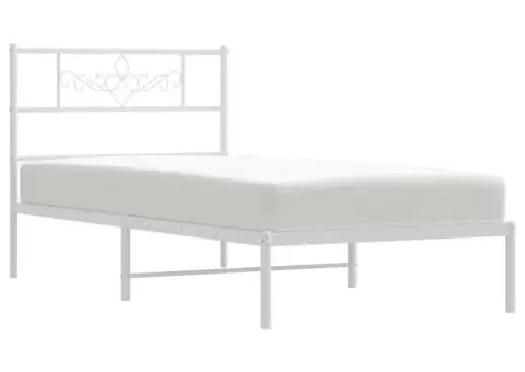 Cadru de pat metalic cu tăblie, alb, 80x200 cm - 4/5