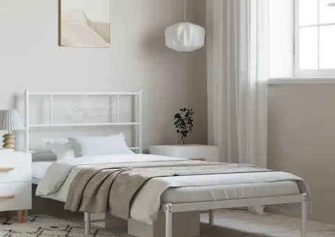 Cadru de pat din metal cu tăblie, alb, 100x200 cm - 1/5