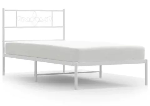 Cadru de pat din metal cu tăblie, alb, 100x200 cm - 2/5