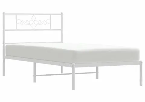 Cadru de pat din metal cu tăblie, alb, 100x200 cm - 5/5