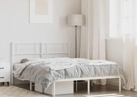 Cadru de pat metalic cu tăblie, alb, 120x190 cm - 1/5