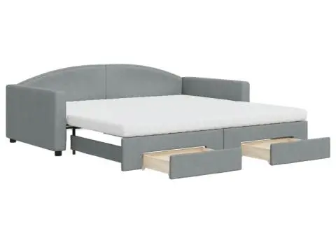 Pat de zi cu extensie și sertare, gri deschis 100x200 cm textil - 2/5