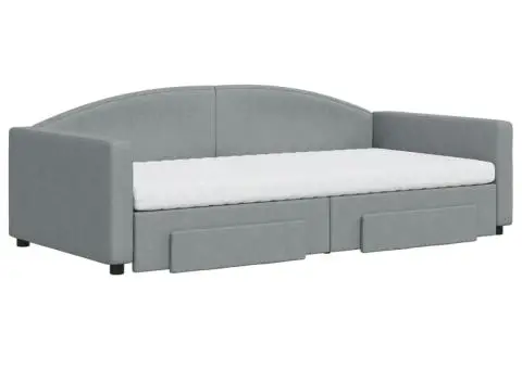 Pat de zi cu extensie și sertare, gri deschis 100x200 cm textil - 3/5