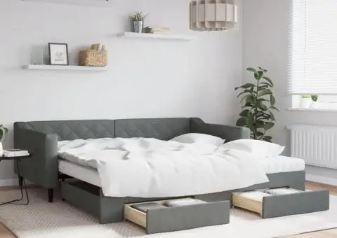 Pat de zi cu extensie și sertare, gri închis, 100x200 cm textil - 1/5