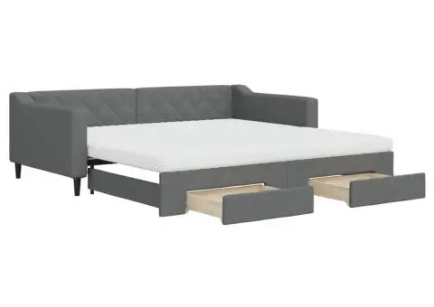 Pat de zi cu extensie și sertare, gri închis, 100x200 cm textil - 2/5