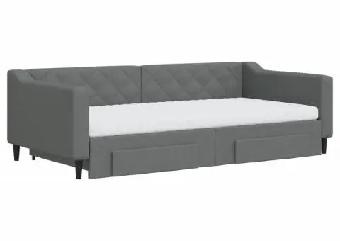 Pat de zi cu extensie și sertare, gri închis, 100x200 cm textil - 3/5