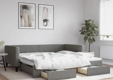 Pat de zi cu extensie și sertare, gri închis, 100x200 cm textil - 1/5