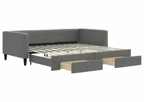 Pat de zi cu extensie și sertare, gri închis, 100x200 cm textil - 2/5