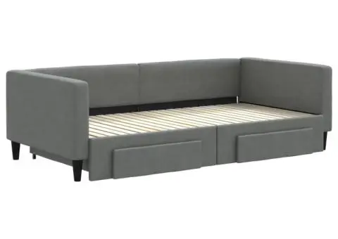 Pat de zi cu extensie și sertare, gri închis, 100x200 cm textil - 3/5