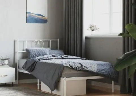 Cadru de pat metalic cu tăblie, alb, 90x190 cm - 1/5