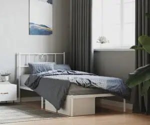 vidaXL Cadru de pat metalic cu tăblie, alb, 90x190 cm