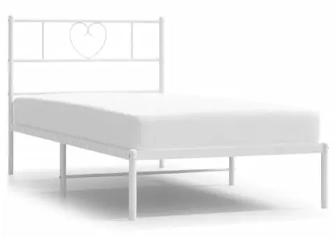 Cadru de pat metalic cu tăblie, alb, 90x190 cm - 2/5