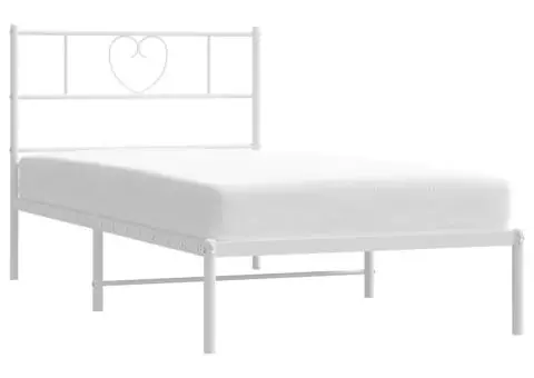 Cadru de pat metalic cu tăblie, alb, 90x190 cm - 3/5