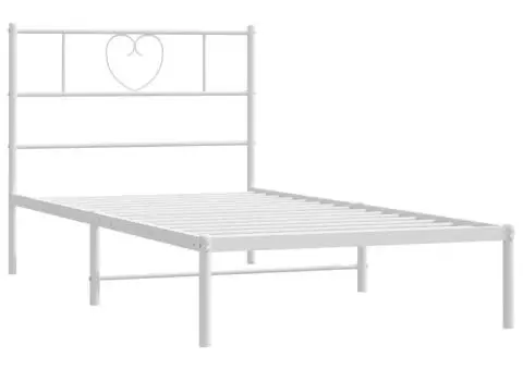 Cadru de pat metalic cu tăblie, alb, 90x190 cm - 5/5